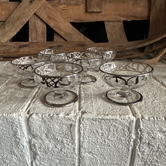 VINTAGE STERLING SILVER OVERLAY GLASS MASTER SALT CELLAR set of 6 (51) - Picture 1 of 6